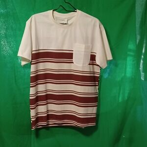 Original Design Mens 2XL Striped Pocket T-Shirt Maroon Cream Performance 9024